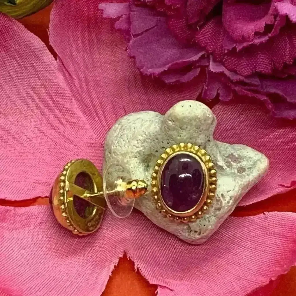 24 Karat Gold Filigree Ruby Earrings, One-of-a-Kind Fine