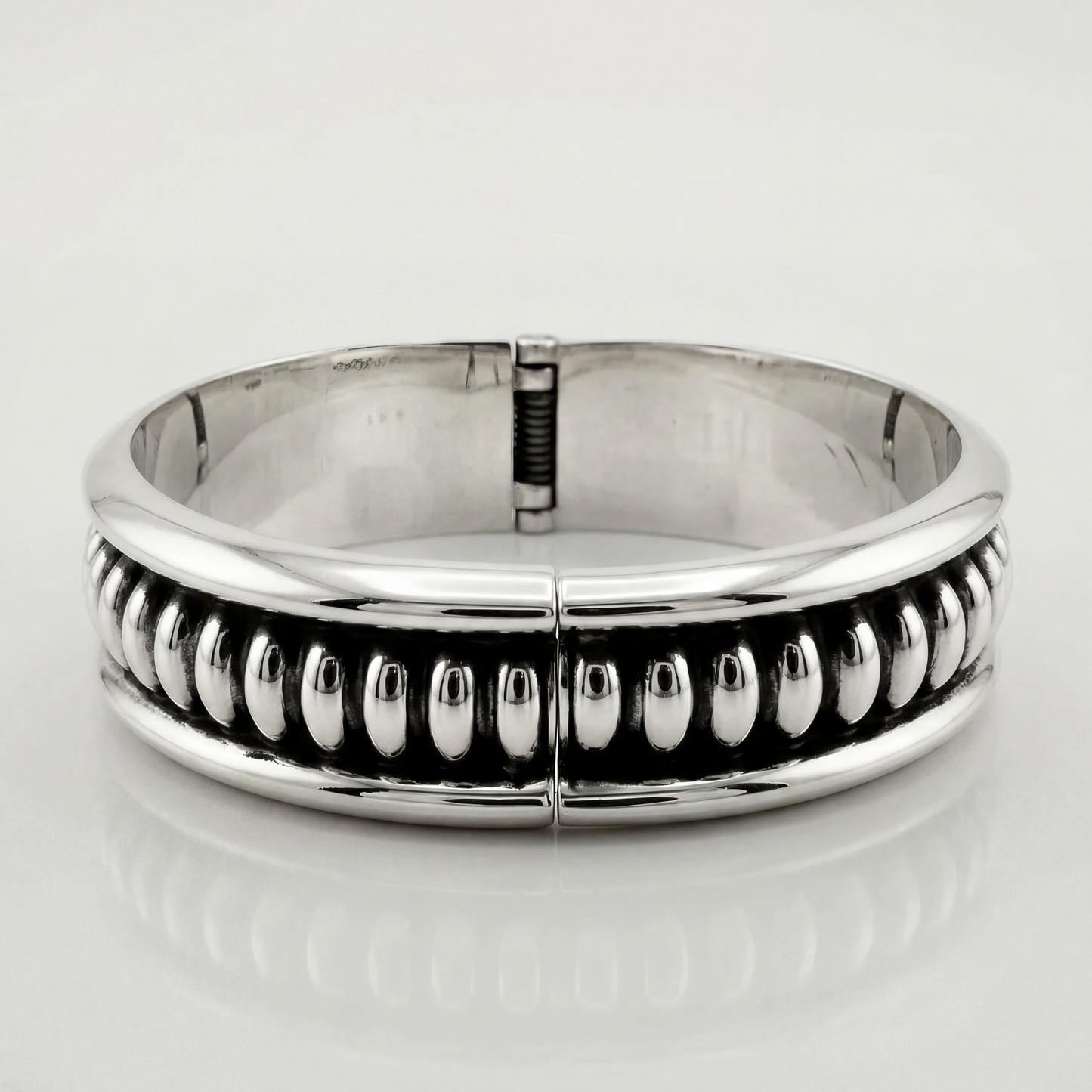 Silver dot Taxco clamper bracelet, modern design like vintage Taxco bracelet