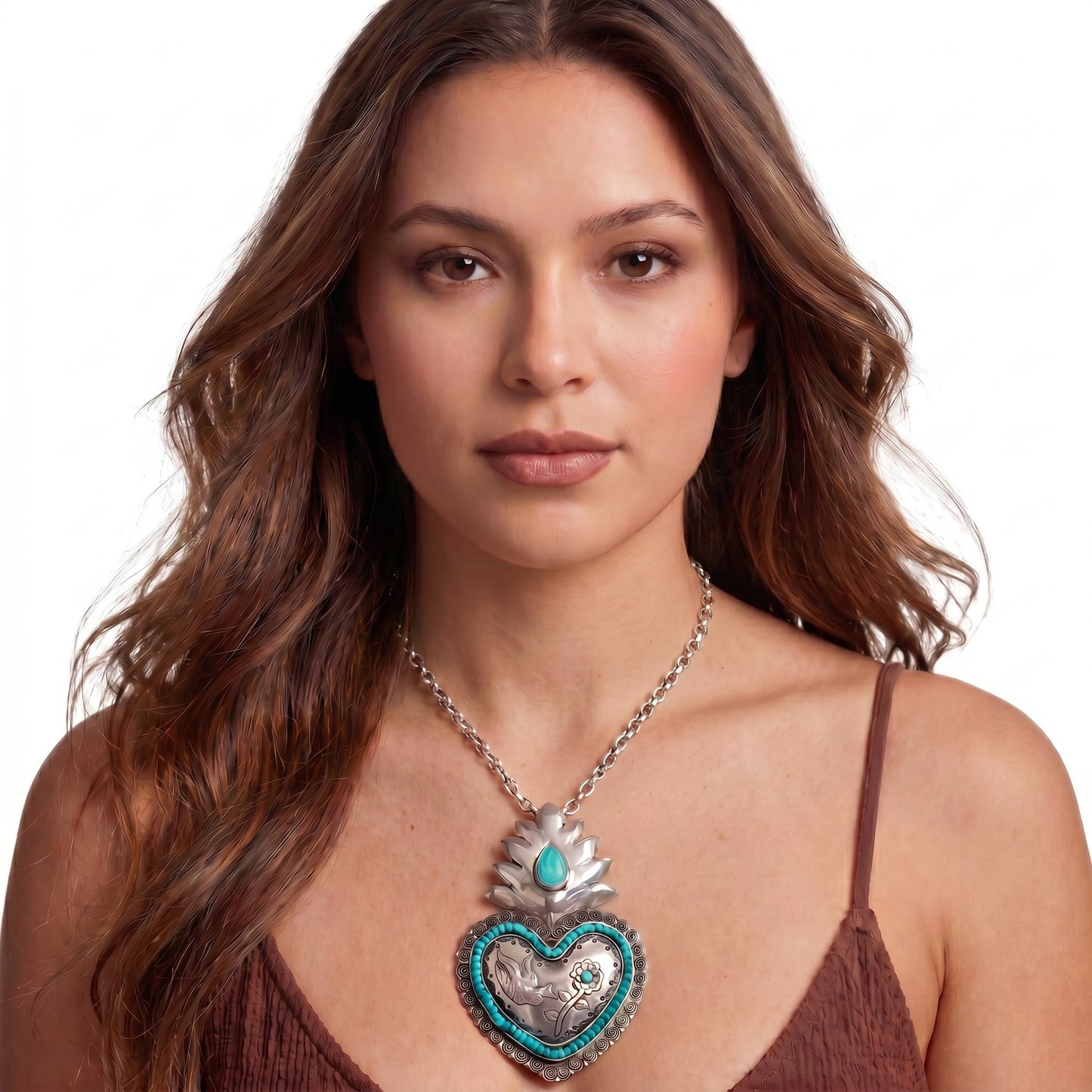 Oaxacan Silver filigree heart pendant with turquoise -exquisite details