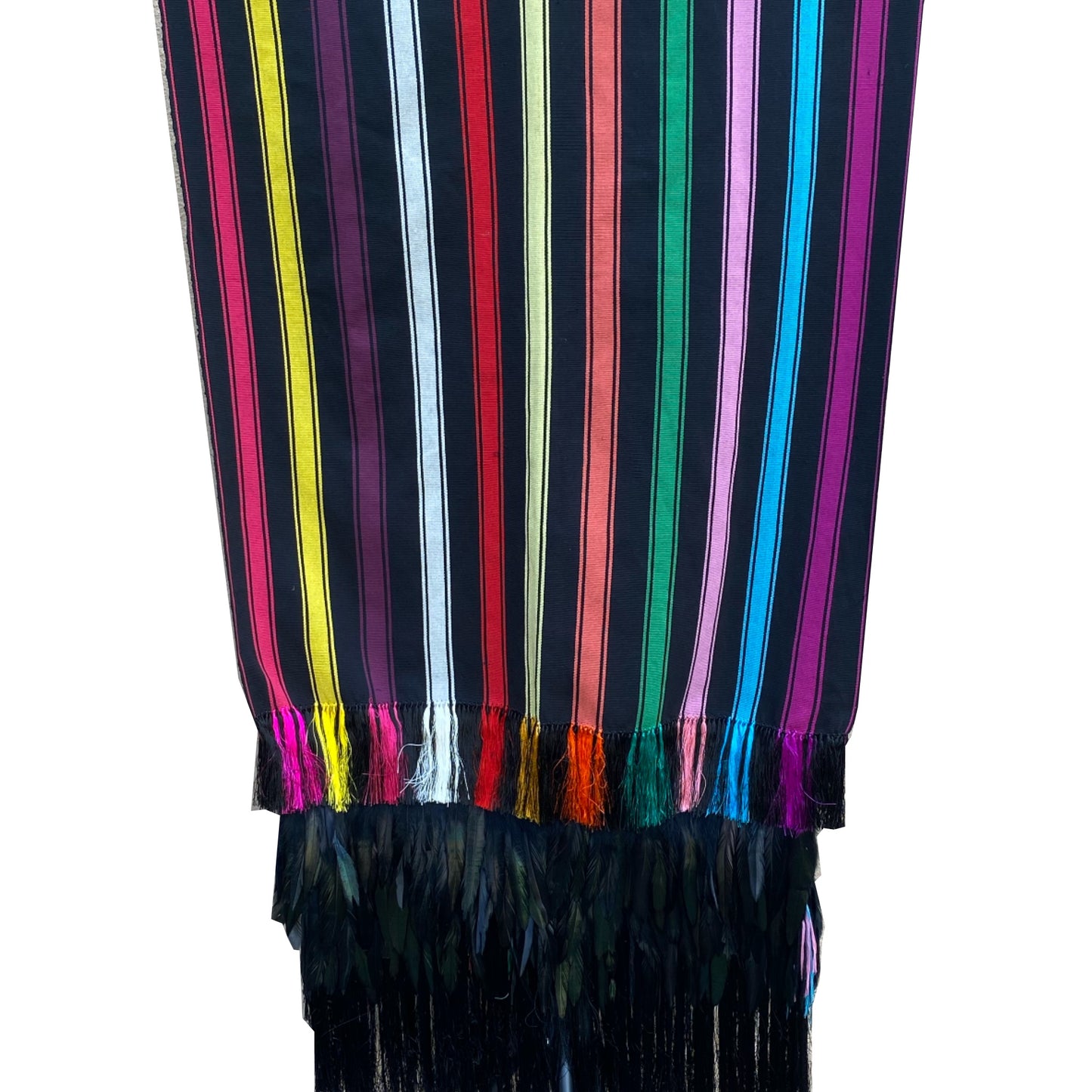 Purepecha rebozo with fringe and feathers