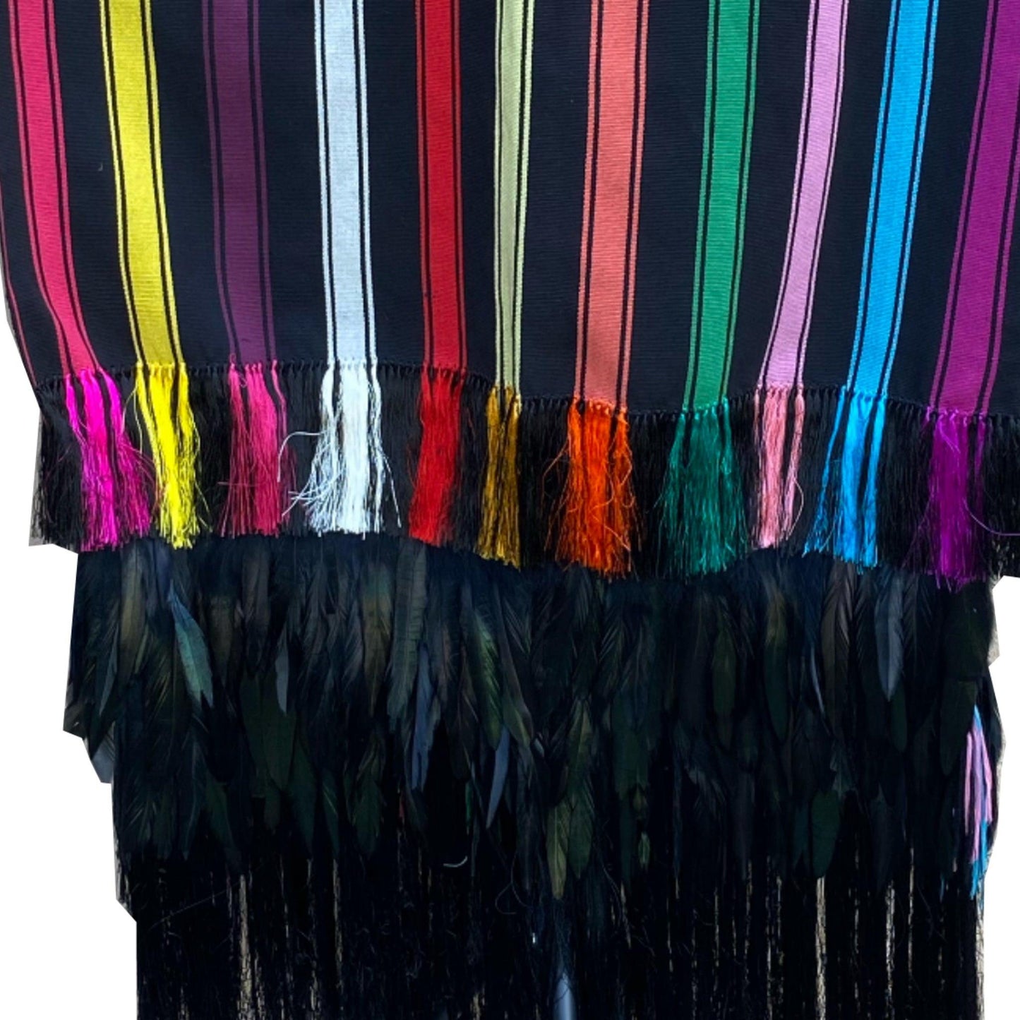Purepecha rebozo with fringe and feathers