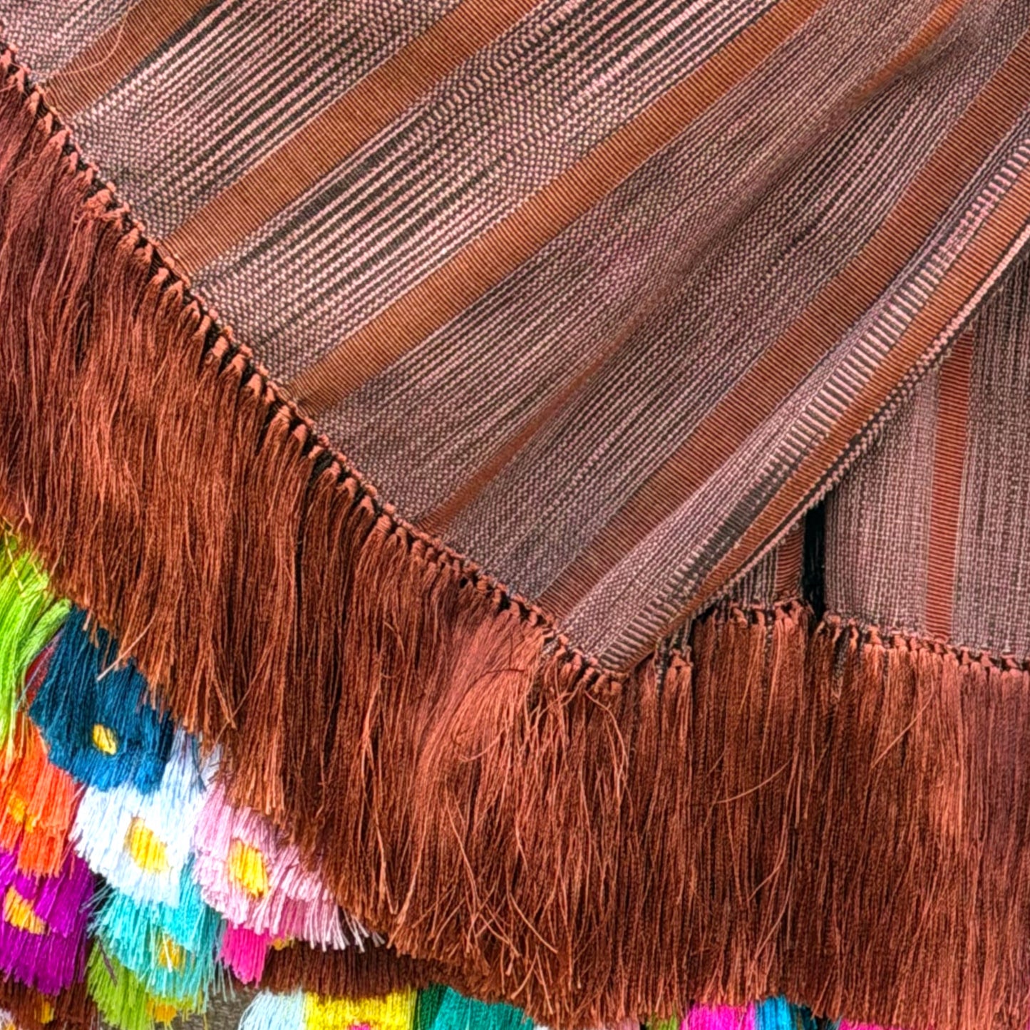 Purepecha rebozo with pattern fringe or ‘flowers’