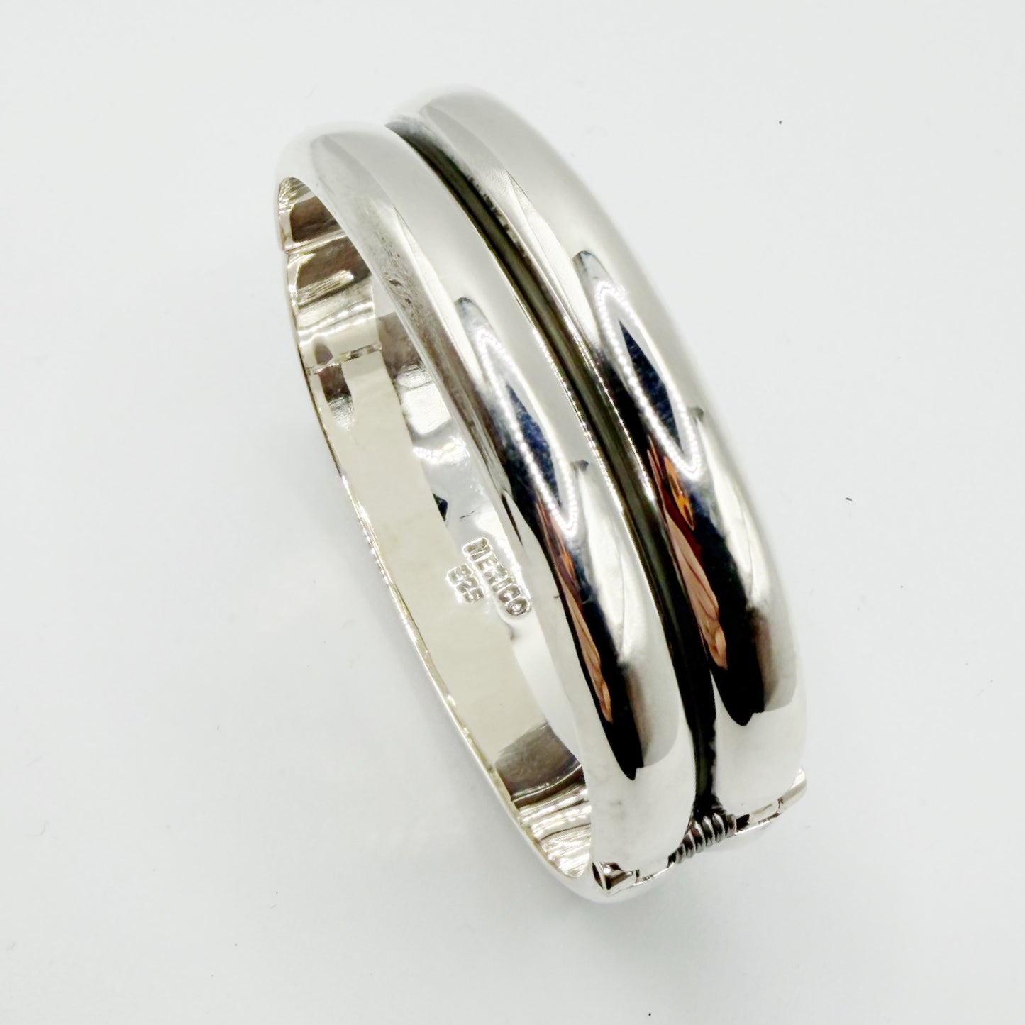 Silver stripe Taxco clamper bracelet, modern design like vintage Taxco bracelet