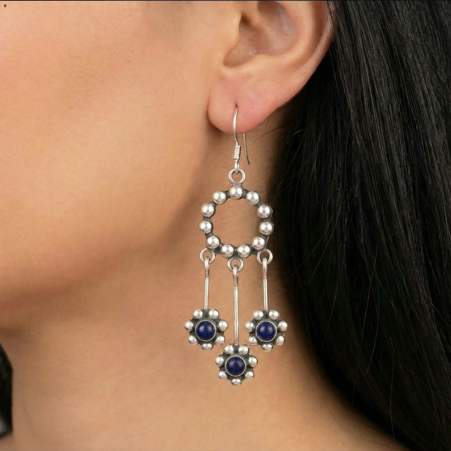 Handcrafted Silver Taxco earrings with blue stones
