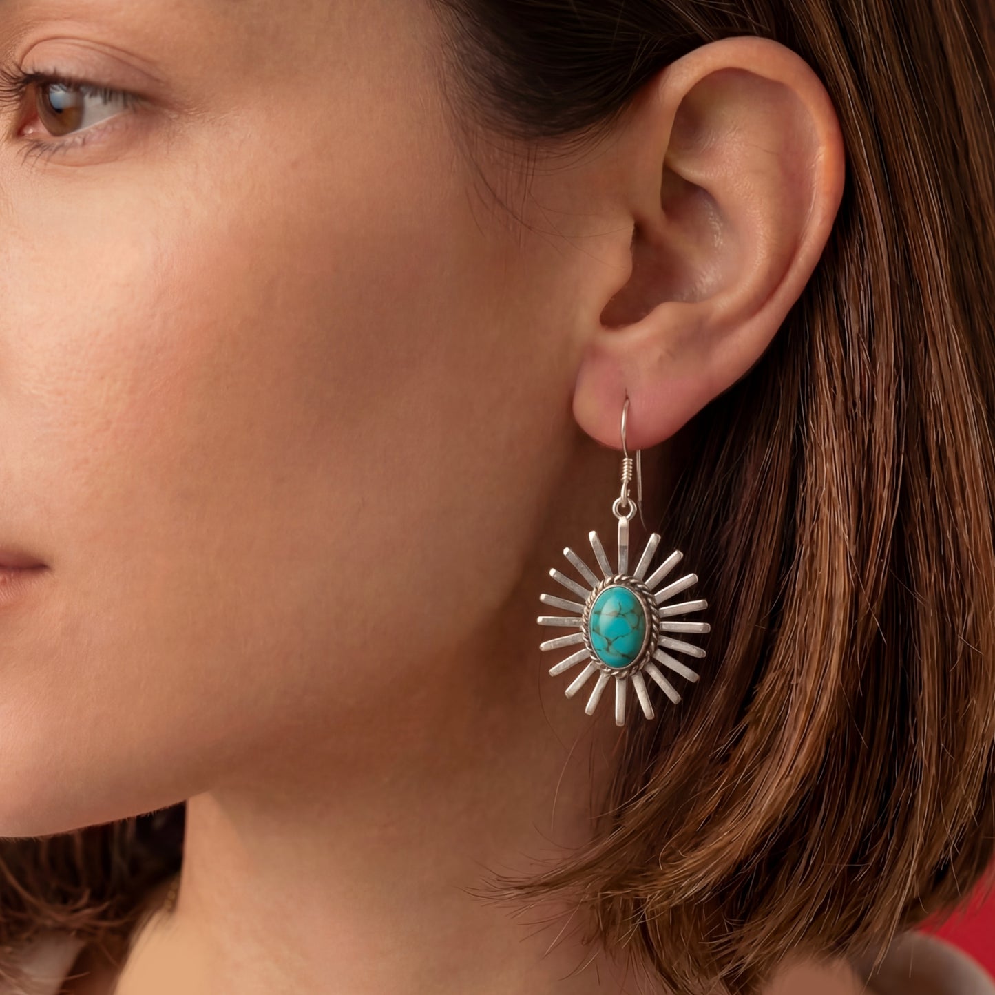 Starburst handcrafted Silver Taxco earrings with turquoise