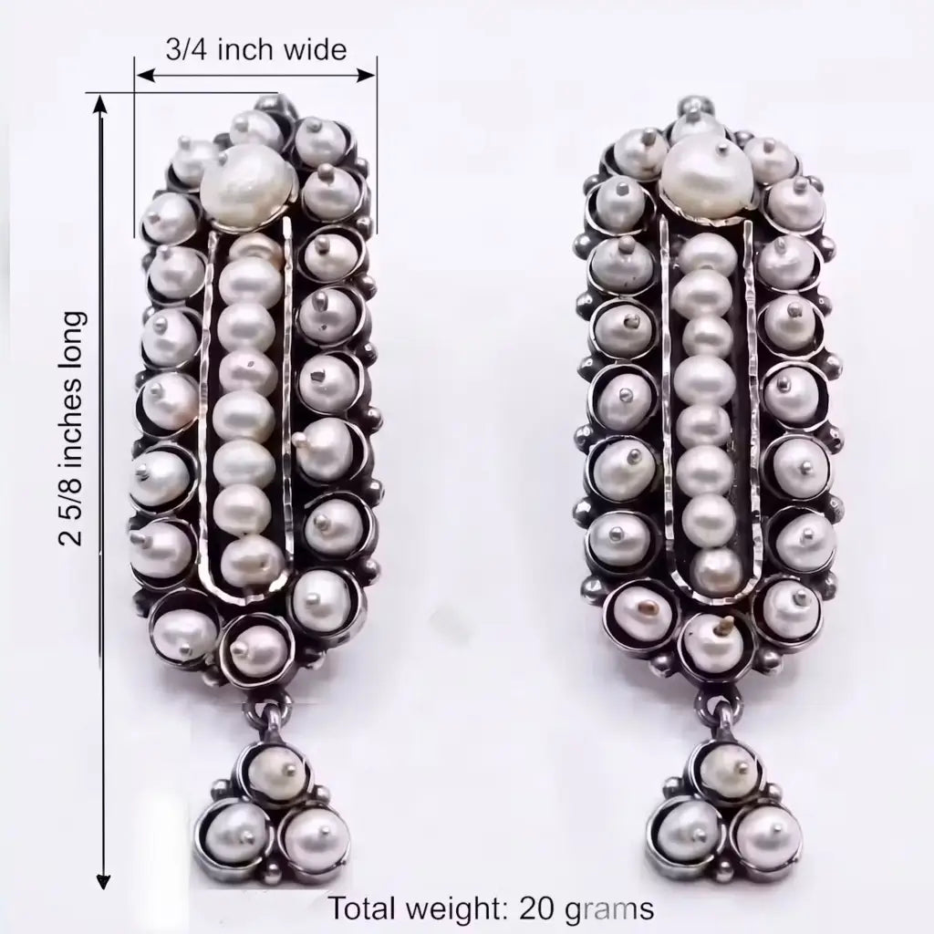 Gusano pearl and silver earrings-handmade in Oaxaca