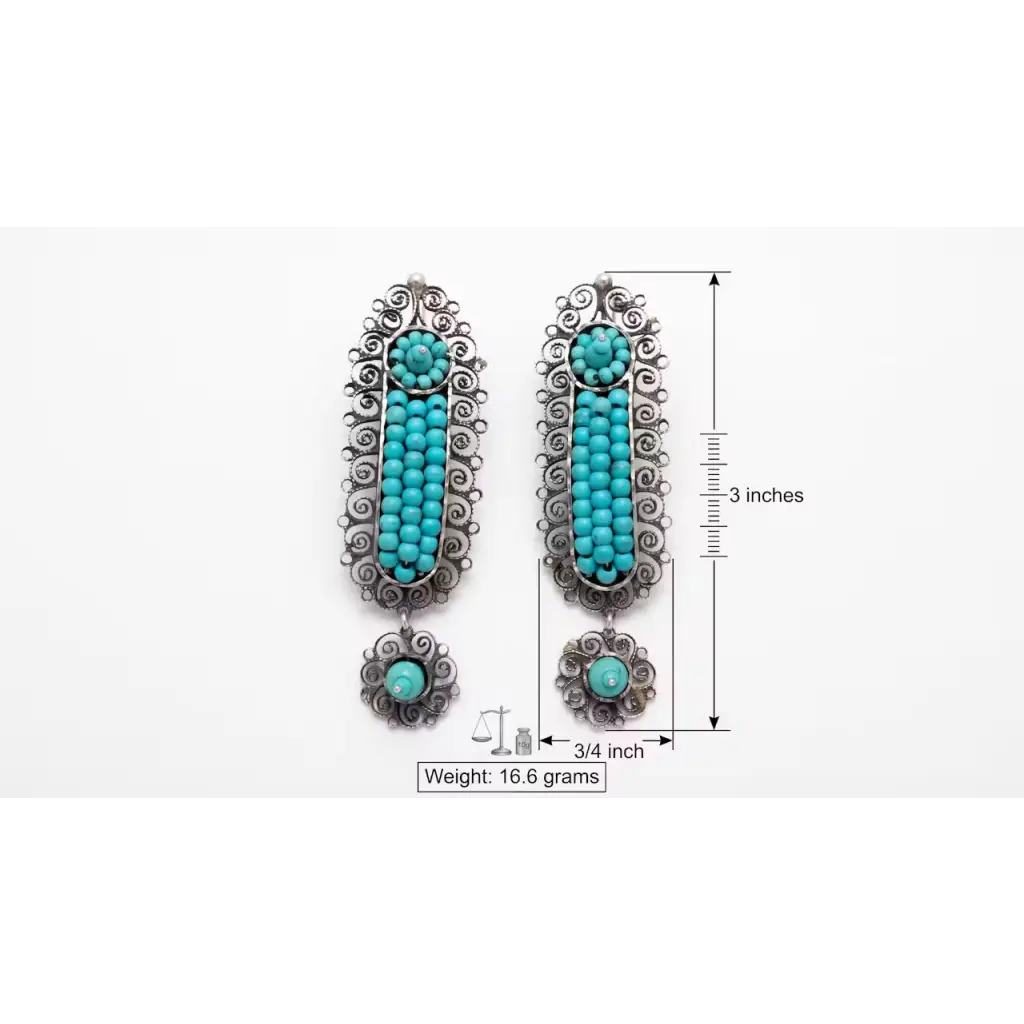 Gusano turquoise and silver earrings-handmade in Oaxaca