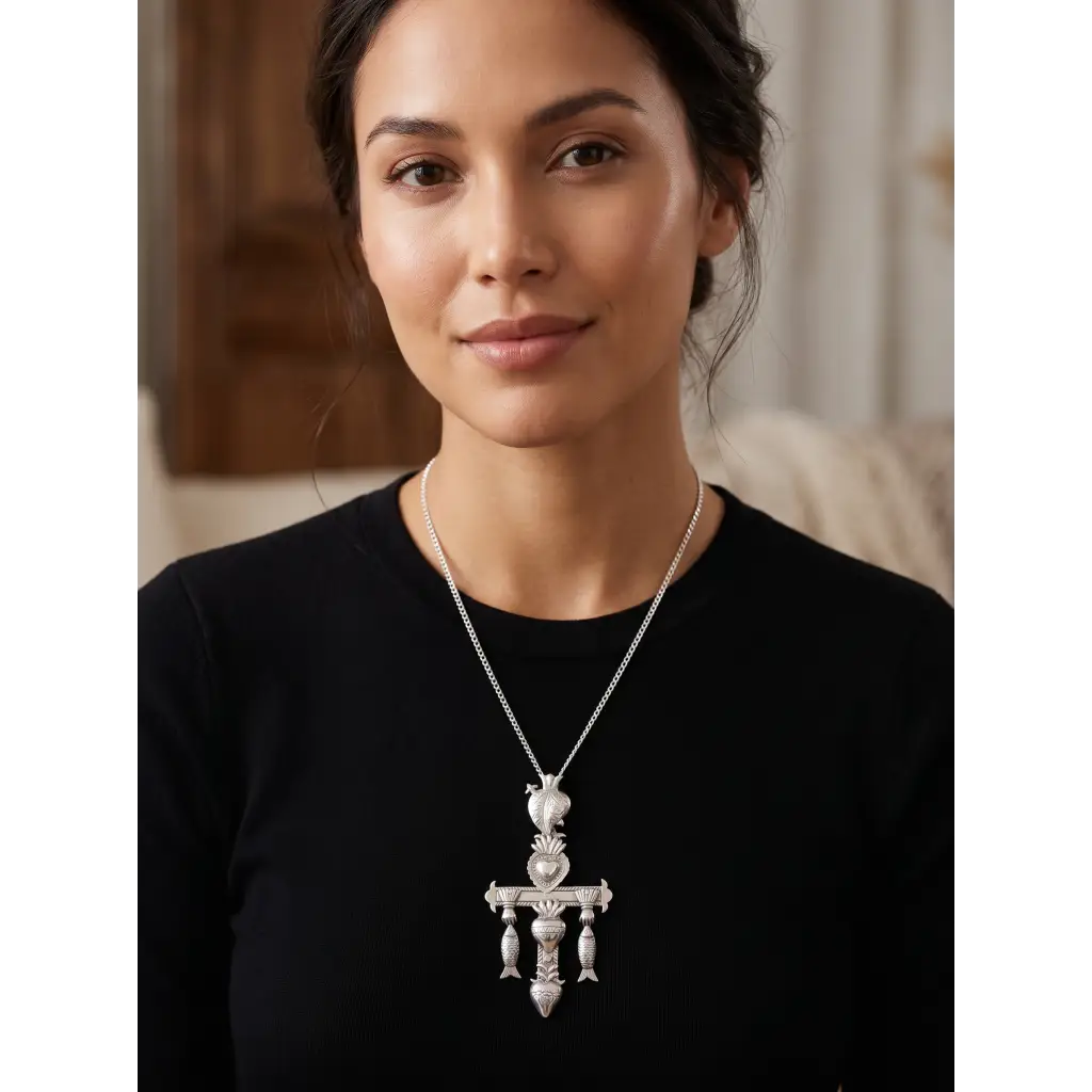 Mazahua Handmade Silver Cross Necklace