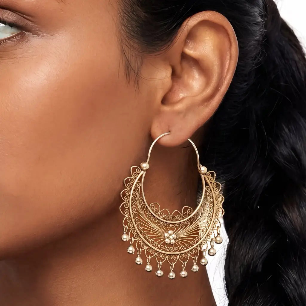 Mexican Mazahua gold vermeil hoop earrings-absolutely