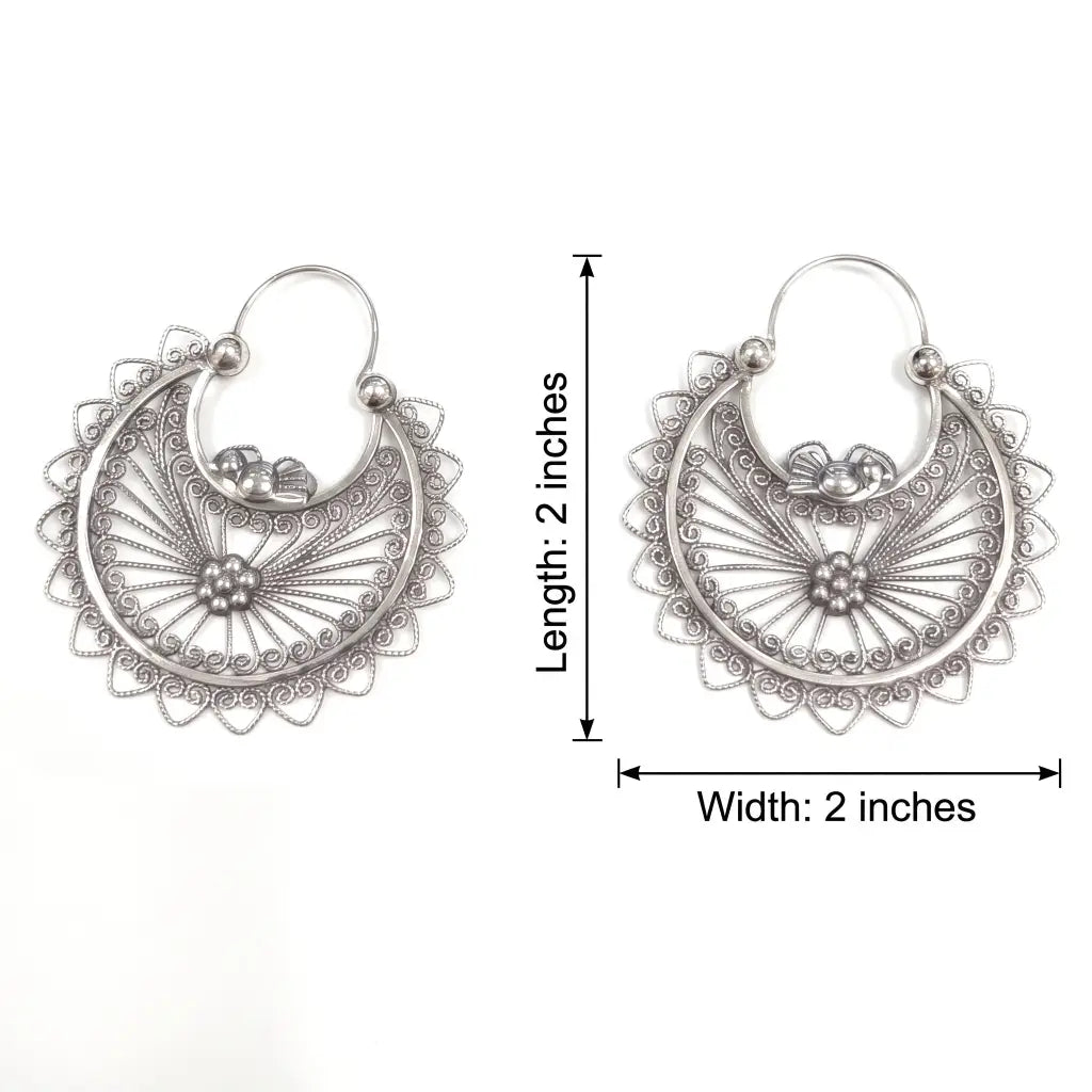 Mexican Mazahua silver arracada hoop earrings