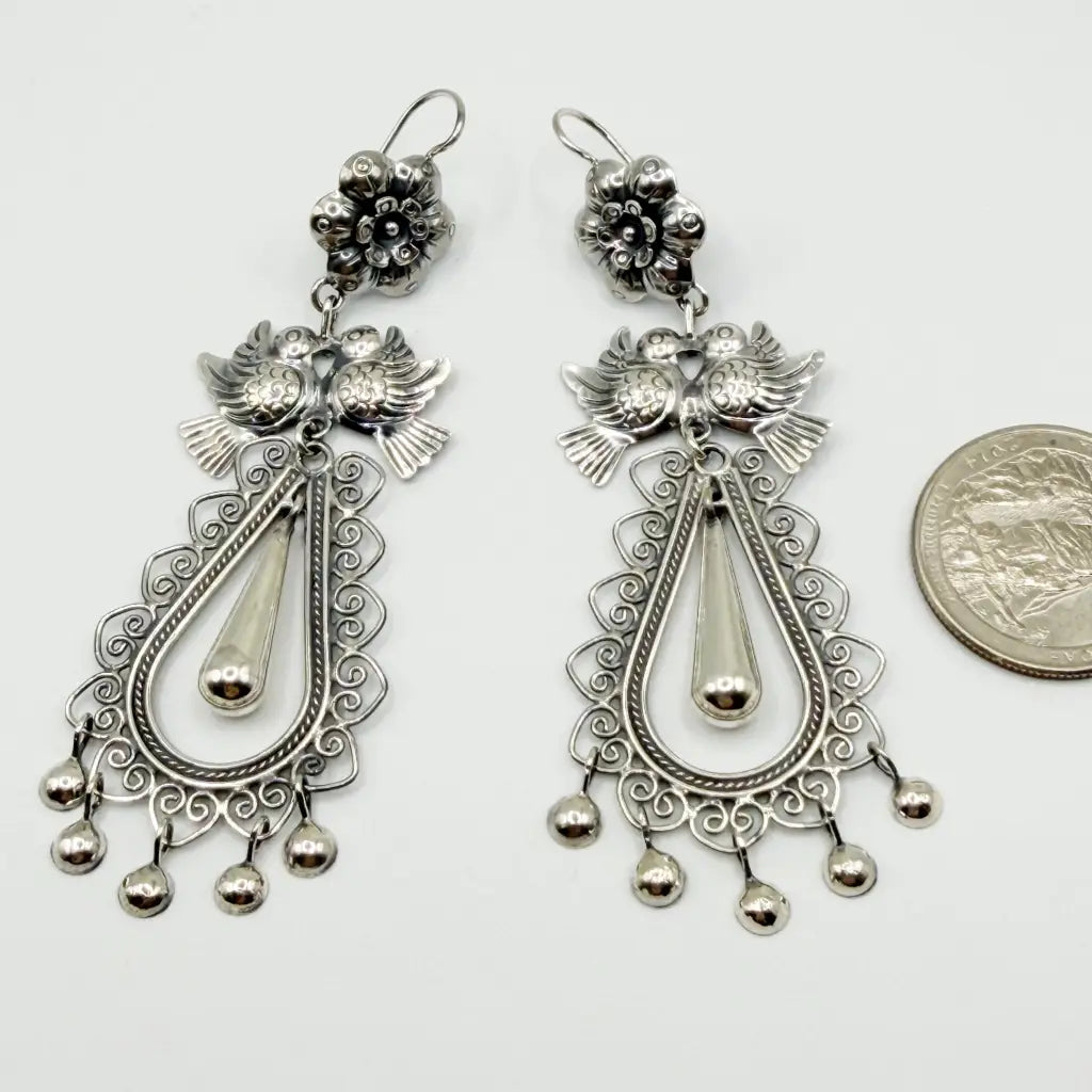 Mexican Mazahua silver dove earrings handmade