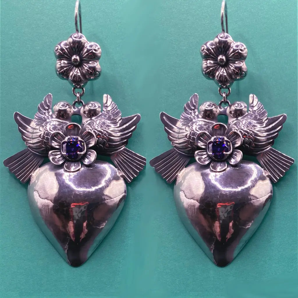 Mexican Mazahua silver heart earrings handmade