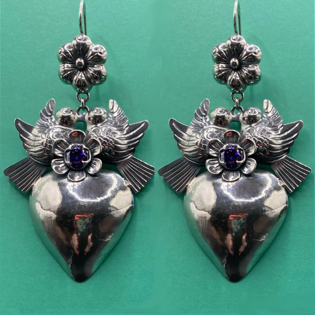 Mexican Mazahua silver heart earrings handmade