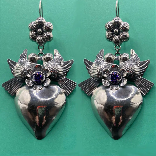 Mexican Mazahua silver heart earrings handmade