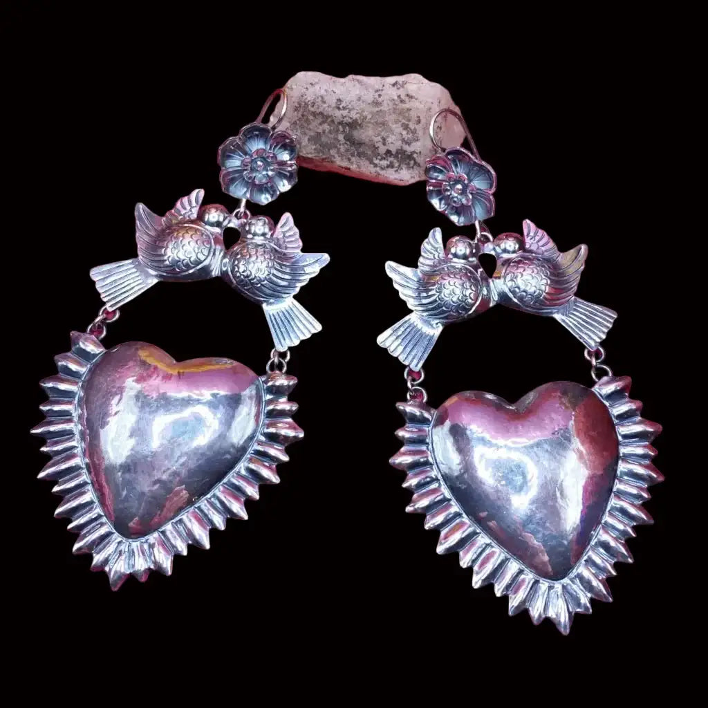 Mexican Mazahua silver heart earrings handmade