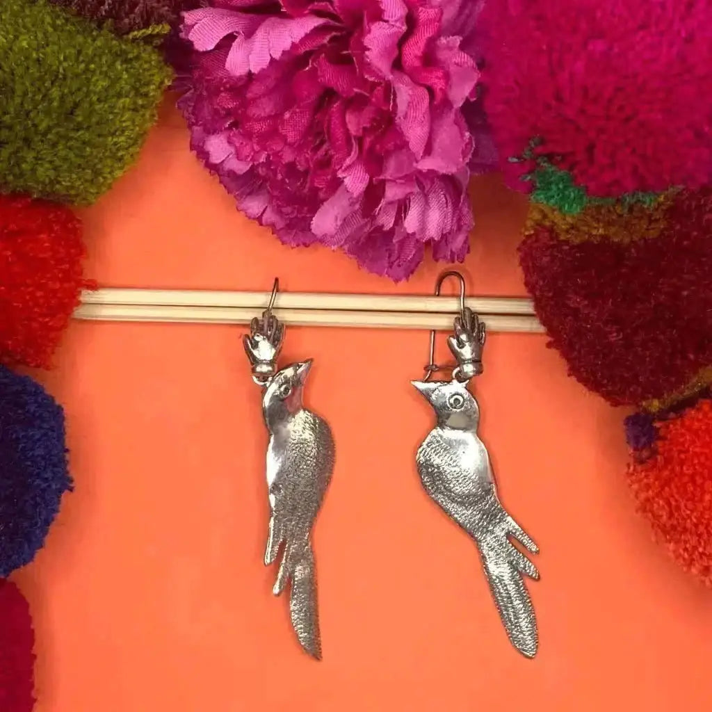 Mexican silver filigree bird earrings Frida