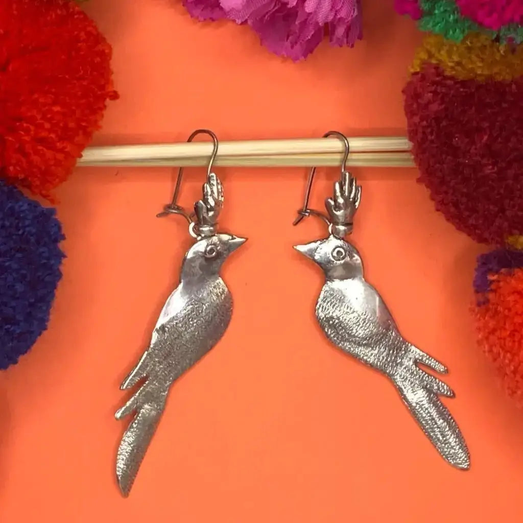 Mexican silver filigree bird earrings Frida