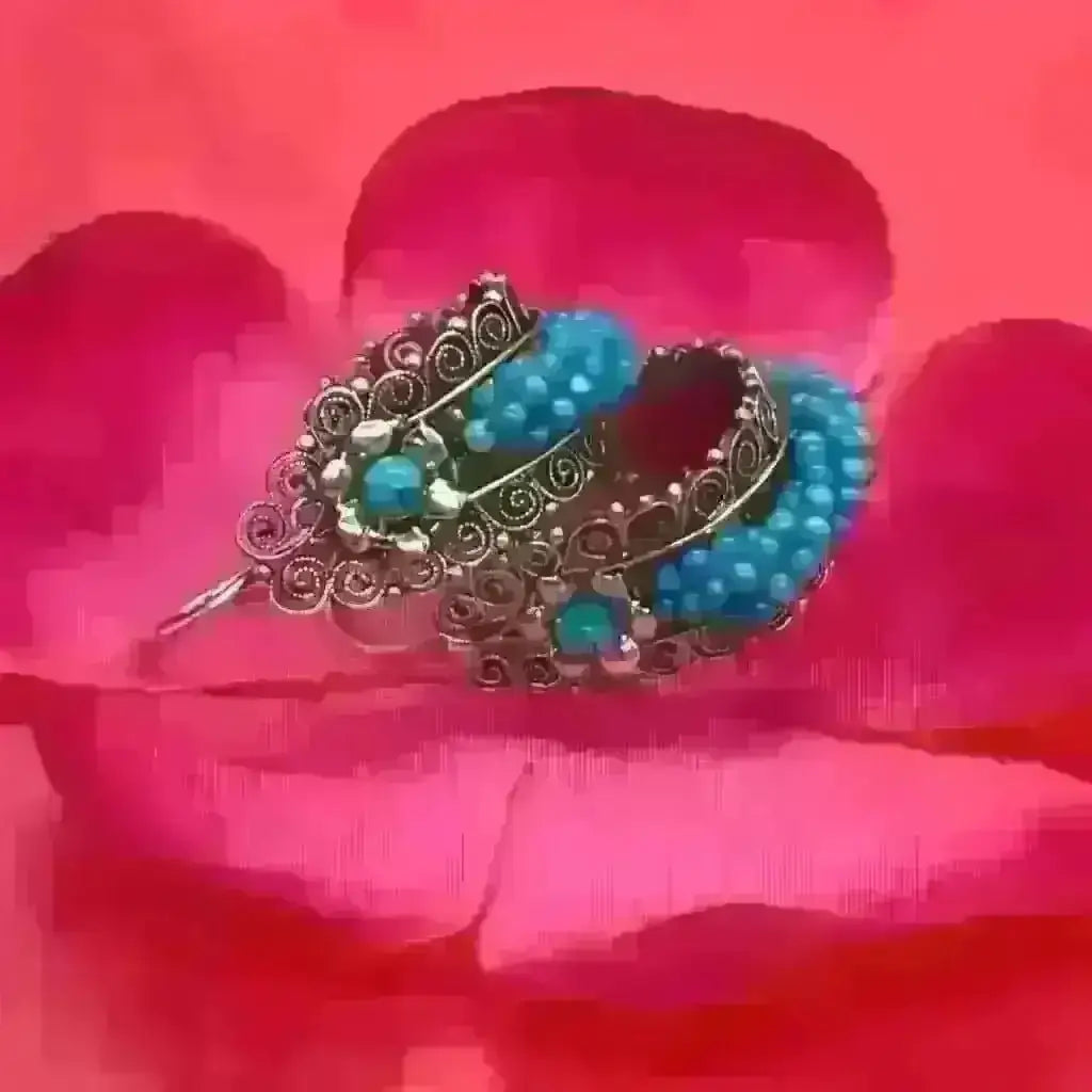 Oaxaca hoop filigree earrings with turquoise beads-Frida