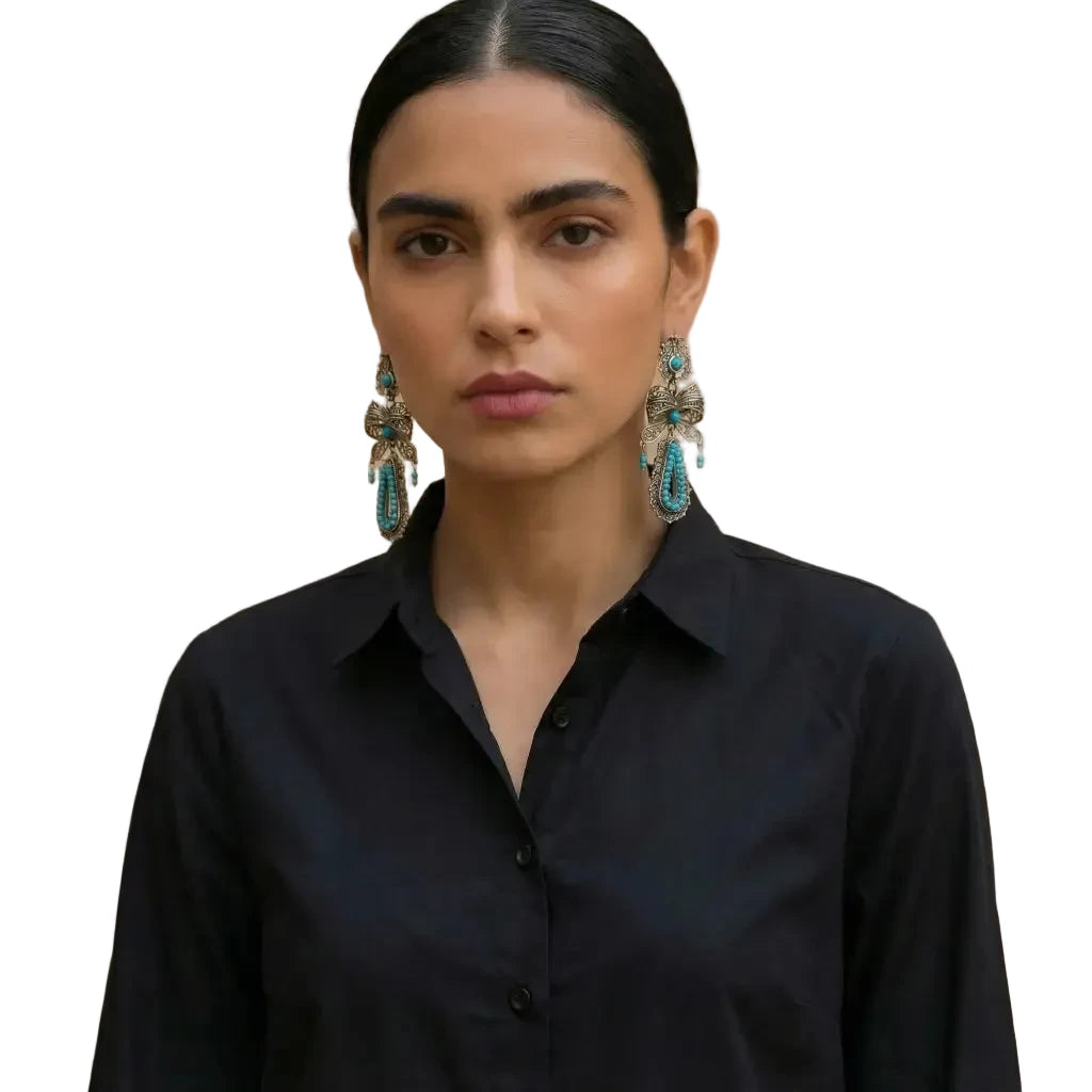 Oaxacan Filigree Sterling Silver Earrings with Turquoise,