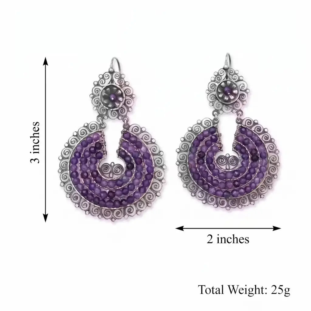 Oaxacan pure silver filigree earrings with amethyst