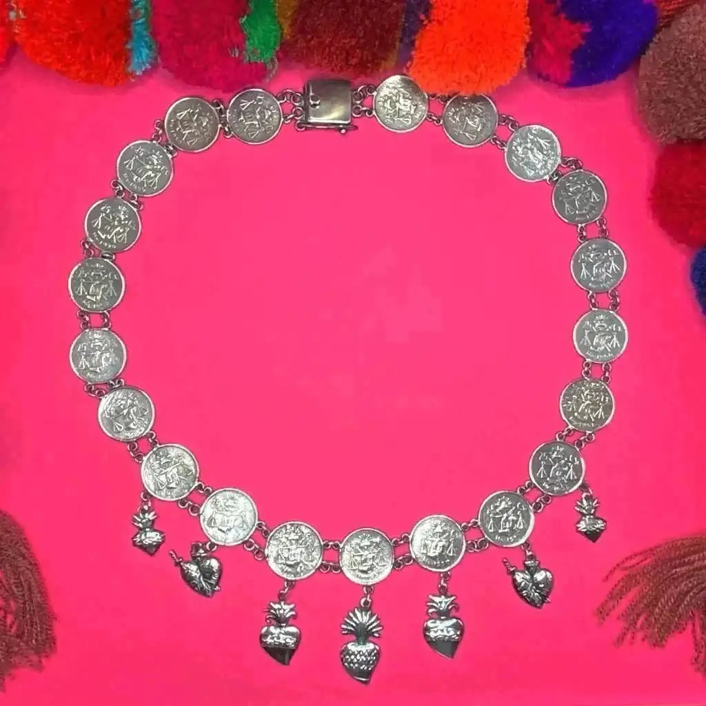 Oaxacan vintage Silver coin necklace circa 1950 - antique
