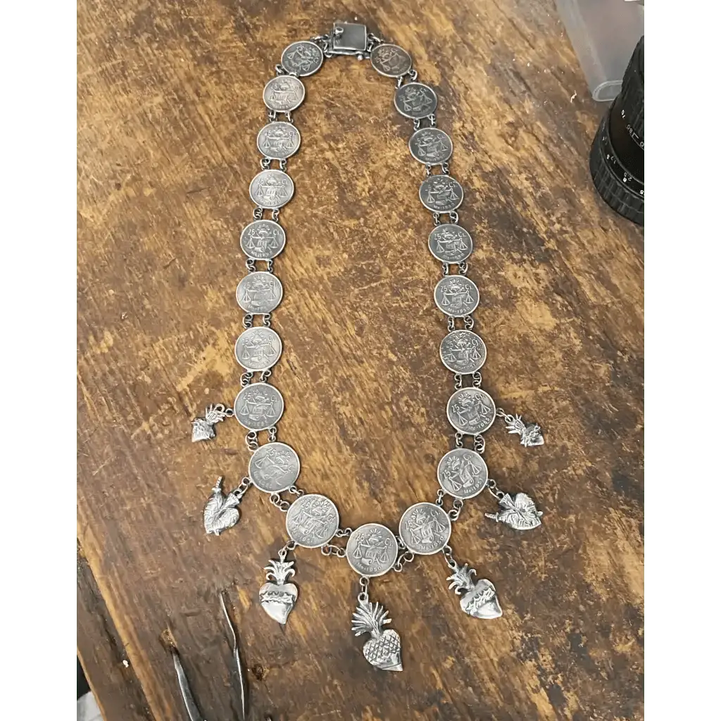 Oaxacan vintage Silver coin necklace circa 1950 - antique