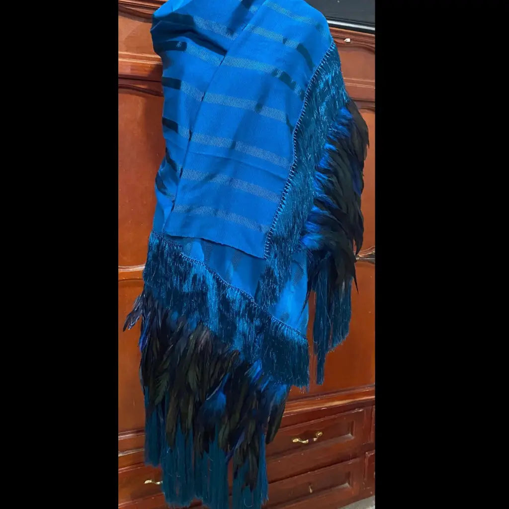 Purepecha rebozo with fringe and feathers - Shawl