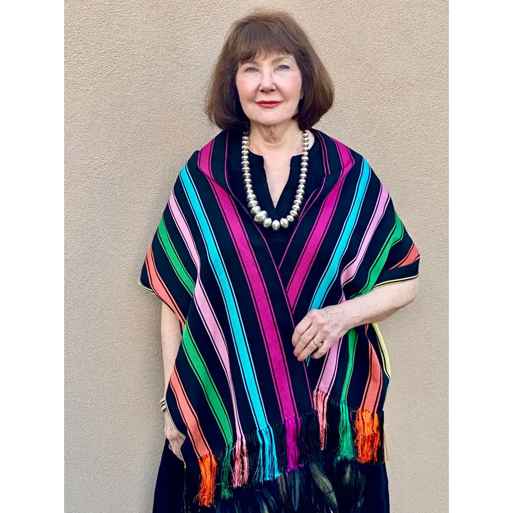 Purepecha rebozo with fringe and feathers - Shawl