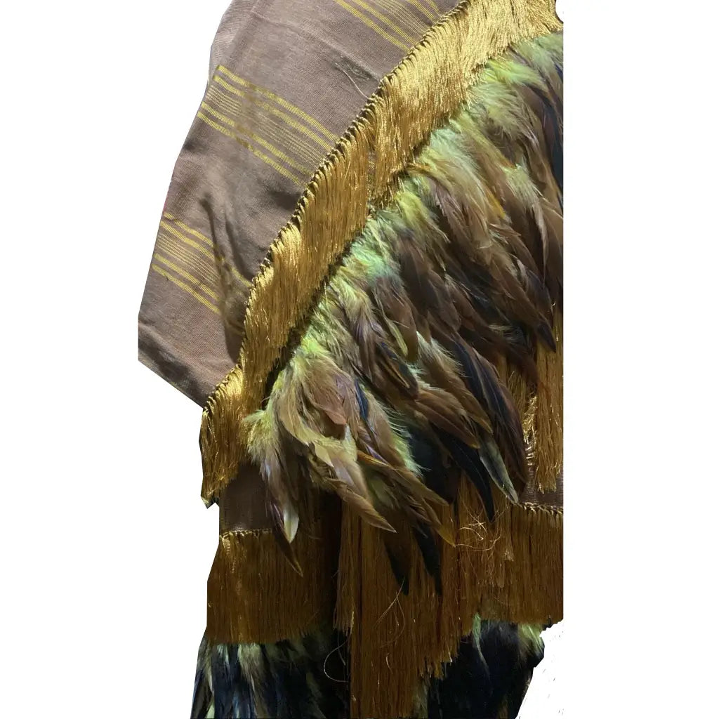 Purepecha rebozo with fringe and feathers - Shawl