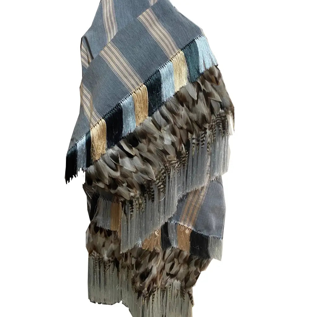 Purepecha rebozo with fringe and feathers - Shawl
