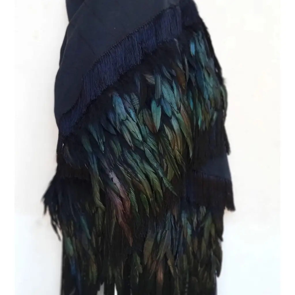 Purepecha rebozo with fringe and feathers - Shawl