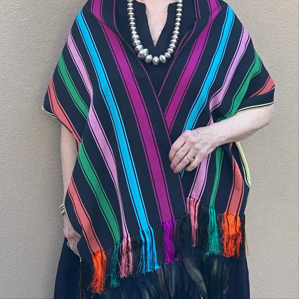 Purepecha rebozo with fringe and feathers - Shawl