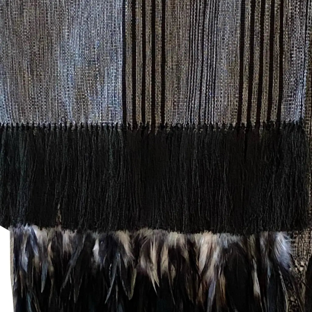 Purepecha rebozo with fringe and feathers - Shawl