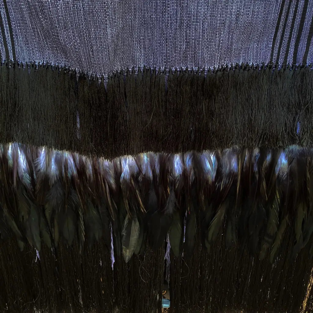 Purepecha rebozo with fringe and feathers - Shawl