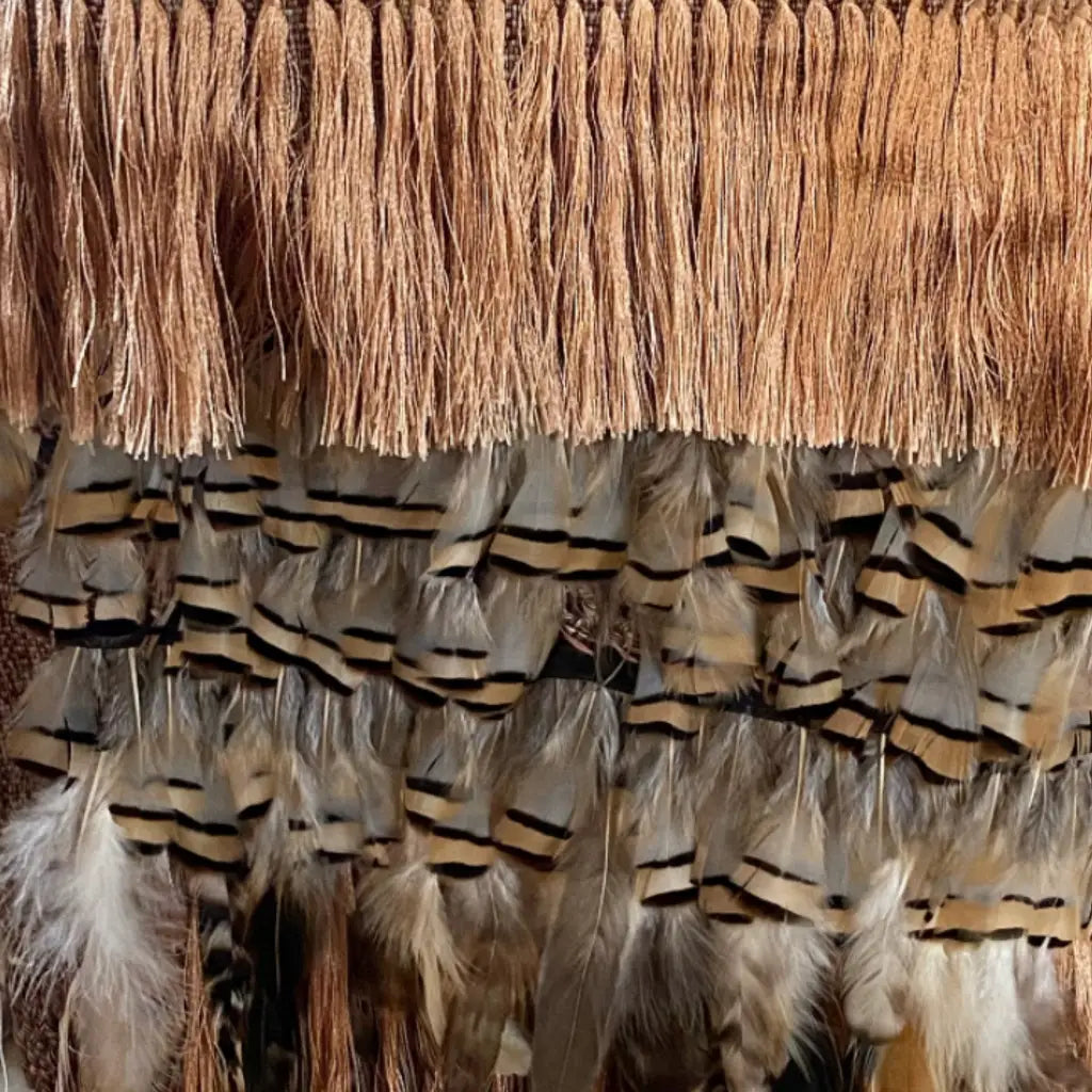 Purepecha rebozo with fringe and feathers - Shawl