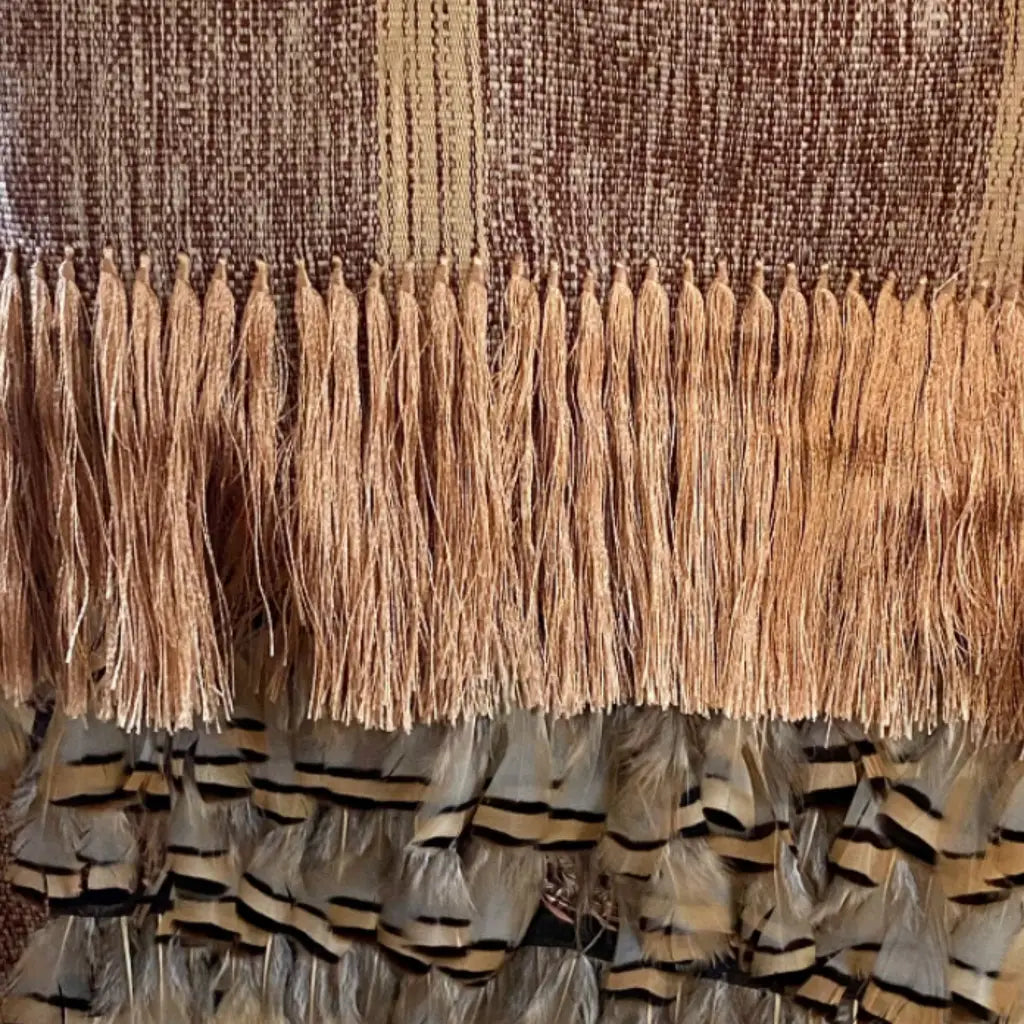 Purepecha rebozo with fringe and feathers - Shawl