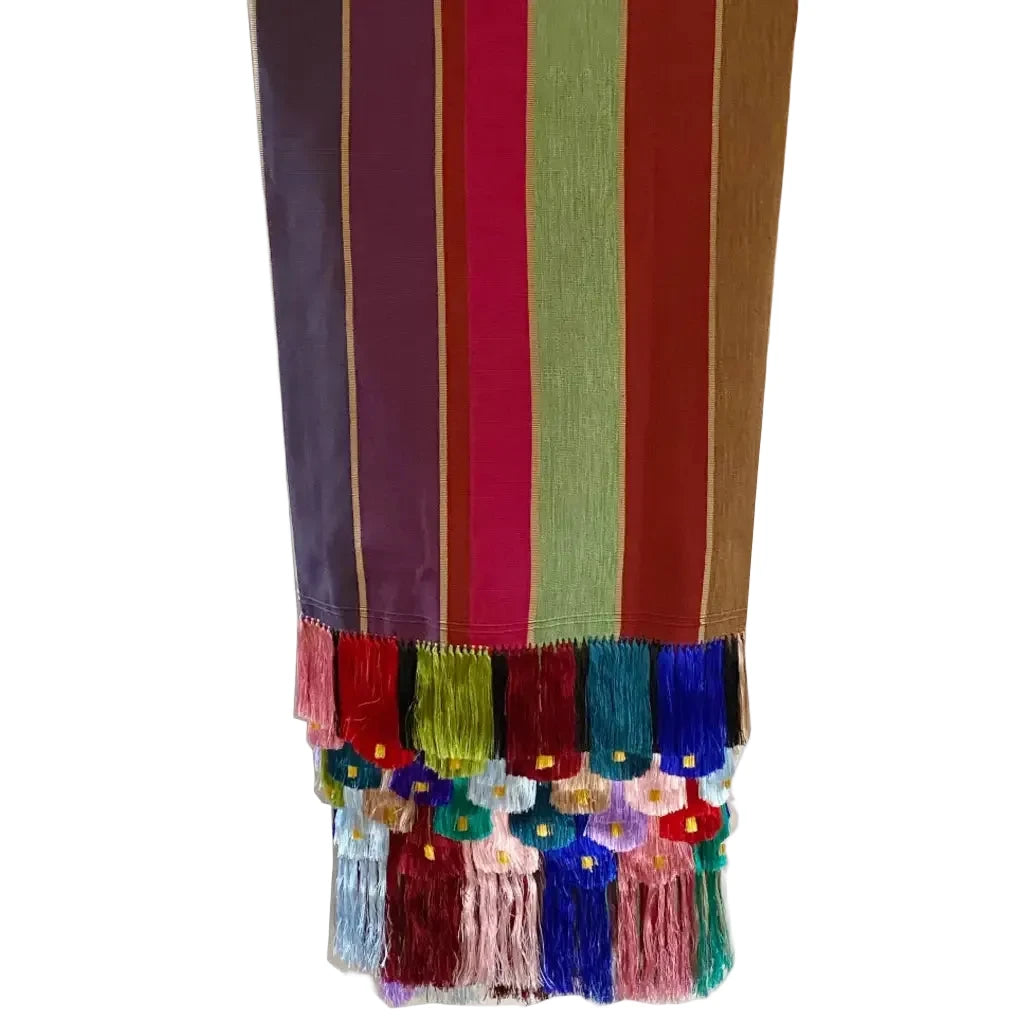 Purepecha Rebozo Shawl, Handwoven Cotton with Silk Fringe