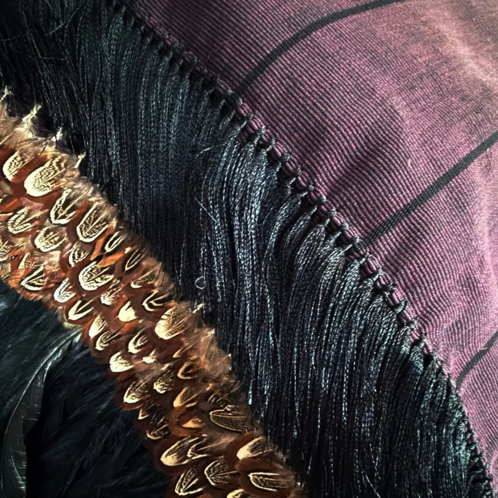 Purple with black stripe Purepecha Rebozo fringe