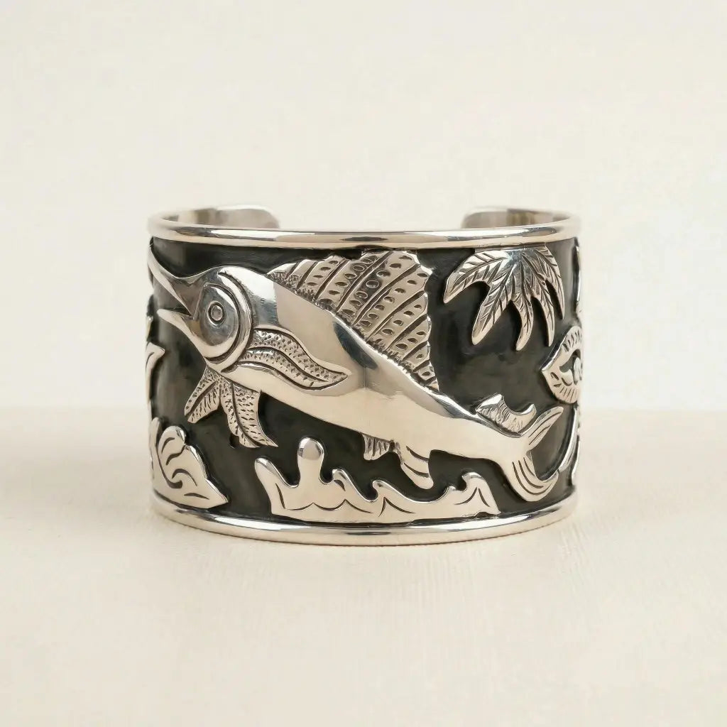 Taxco Silver Dolphin Bracelet, Handcrafted Mexican Modern