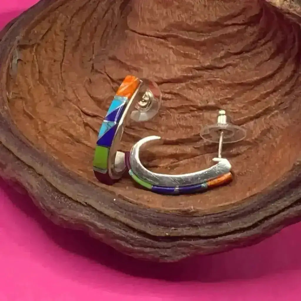 Silver inlaid earrings from Crownpoint Navajo made