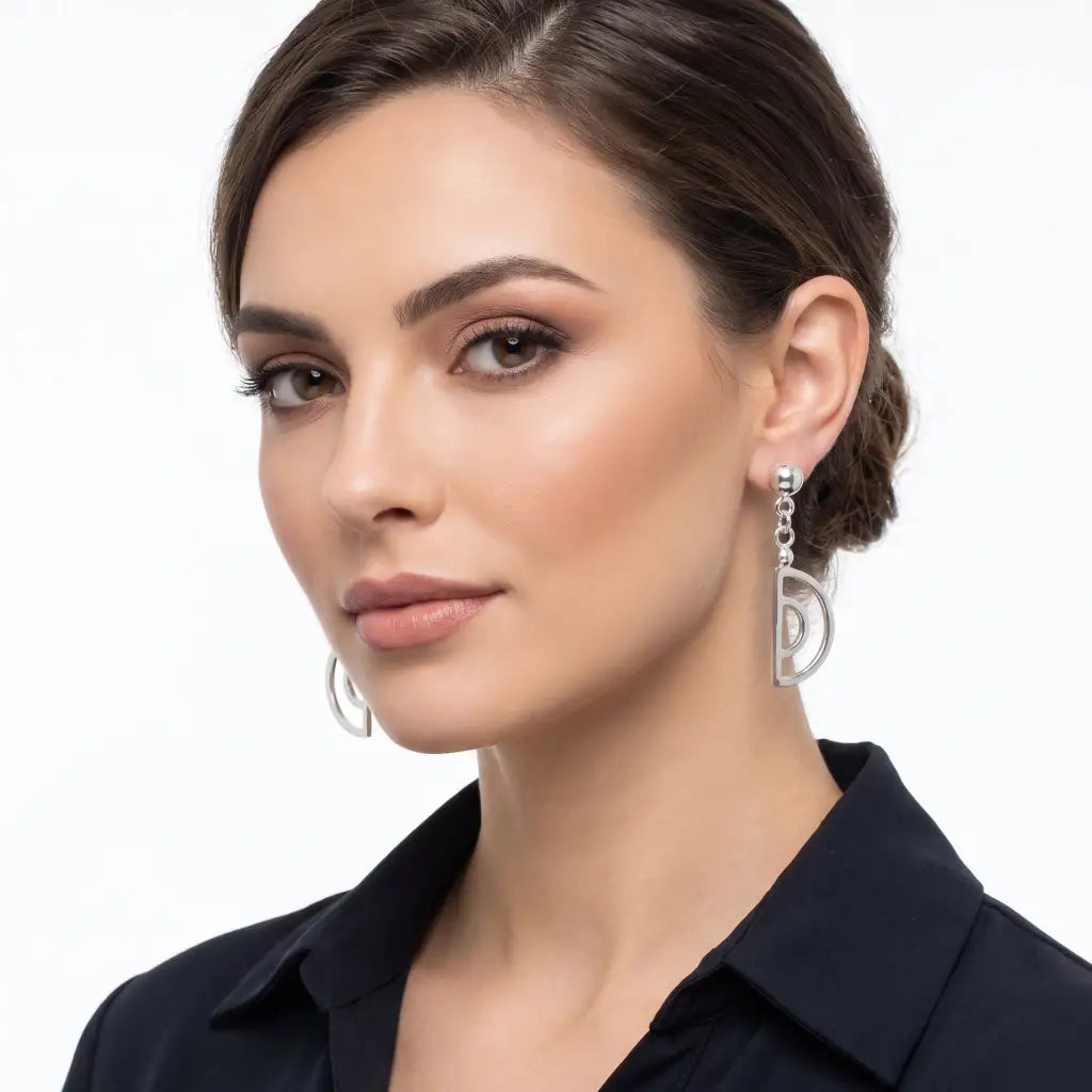 Taxco Silver Half Circle Drop Earrings