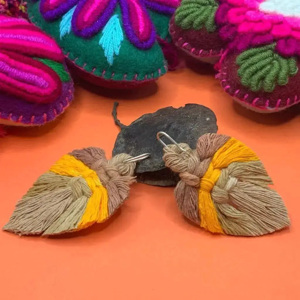 Tonal beige Vegetable dyed cotton-straw earrings hand woven