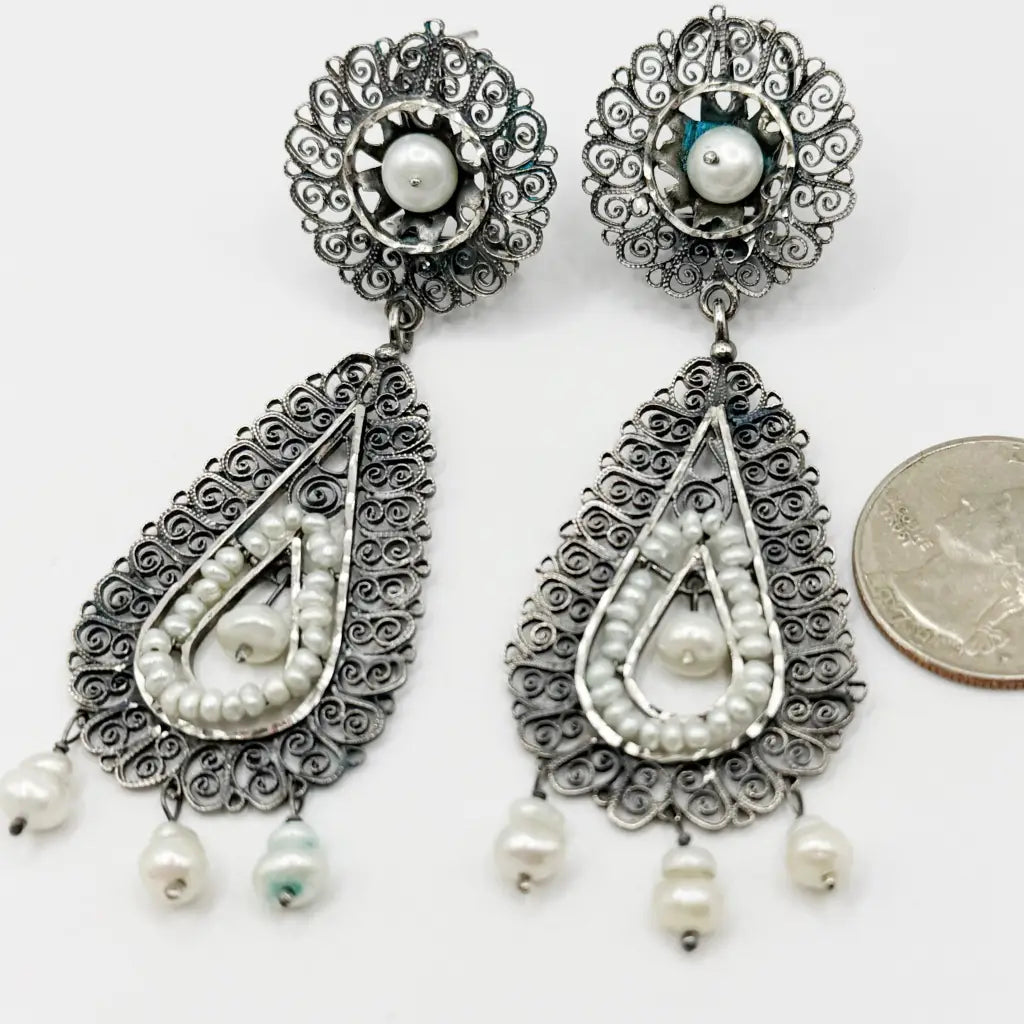 Oaxacan Sterling Silver Earrings with Pearls, Federico