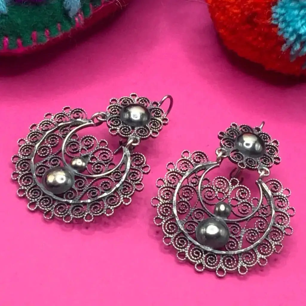 Traditional Oaxacan earrings with silver ball decoration