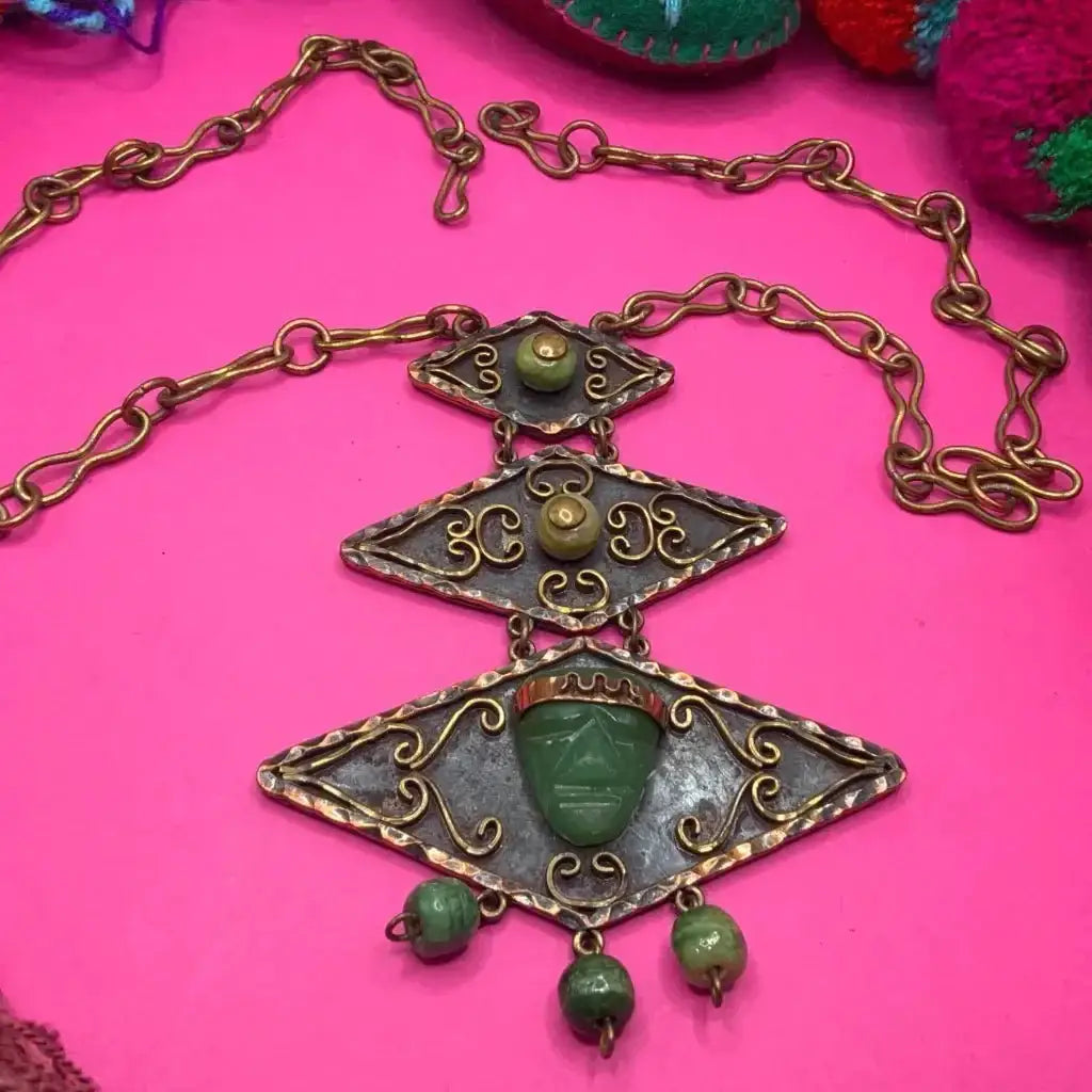 Vintage Brutalist Mexican inlaid copper necklace - bracelet