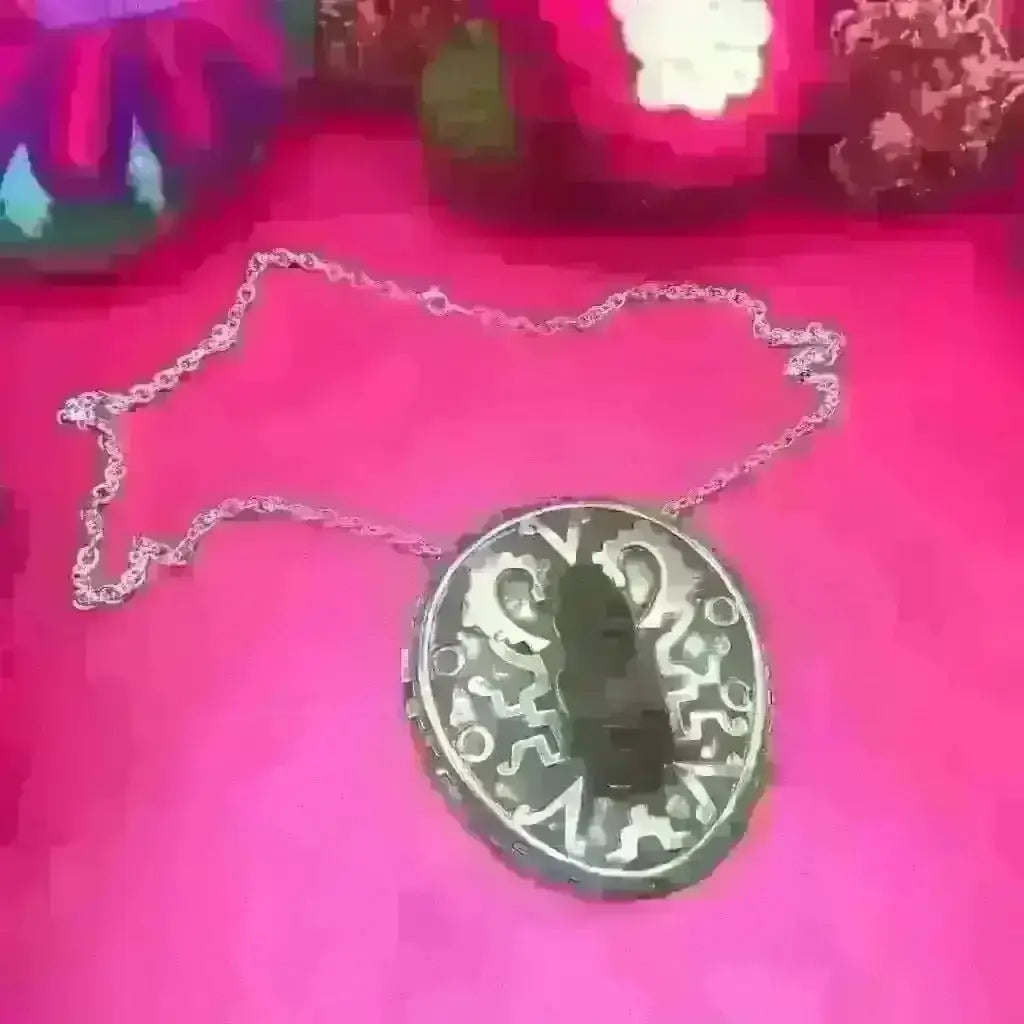 Vintage Mexican silver necklace with carved black agate