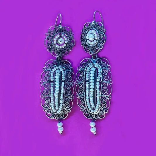 Vintage Oaxacan filigree pearl earrings necklace