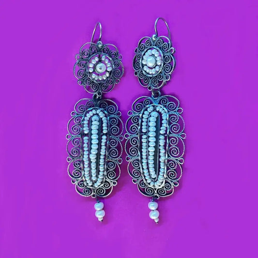 Vintage Oaxacan filigree pearl earrings - necklace