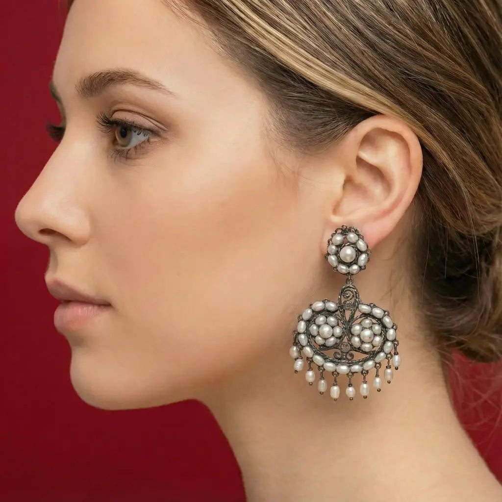 Oaxacan filigree pearl earrings - necklace