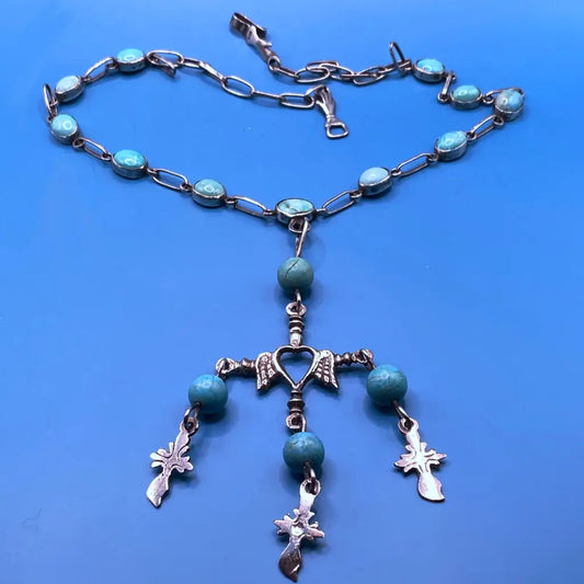 Vintage Yalalag cross silver necklace from Oaxaca antique